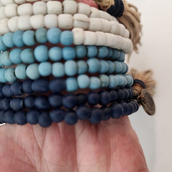 Mare Sole Amore Wrap Bracelet Multicolor Blues  Beaded Tassels Charm NWOT Boho - Picture 9 of 10